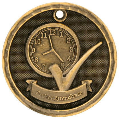 Antique Gold 2" 3D Perfect Attendance Medal