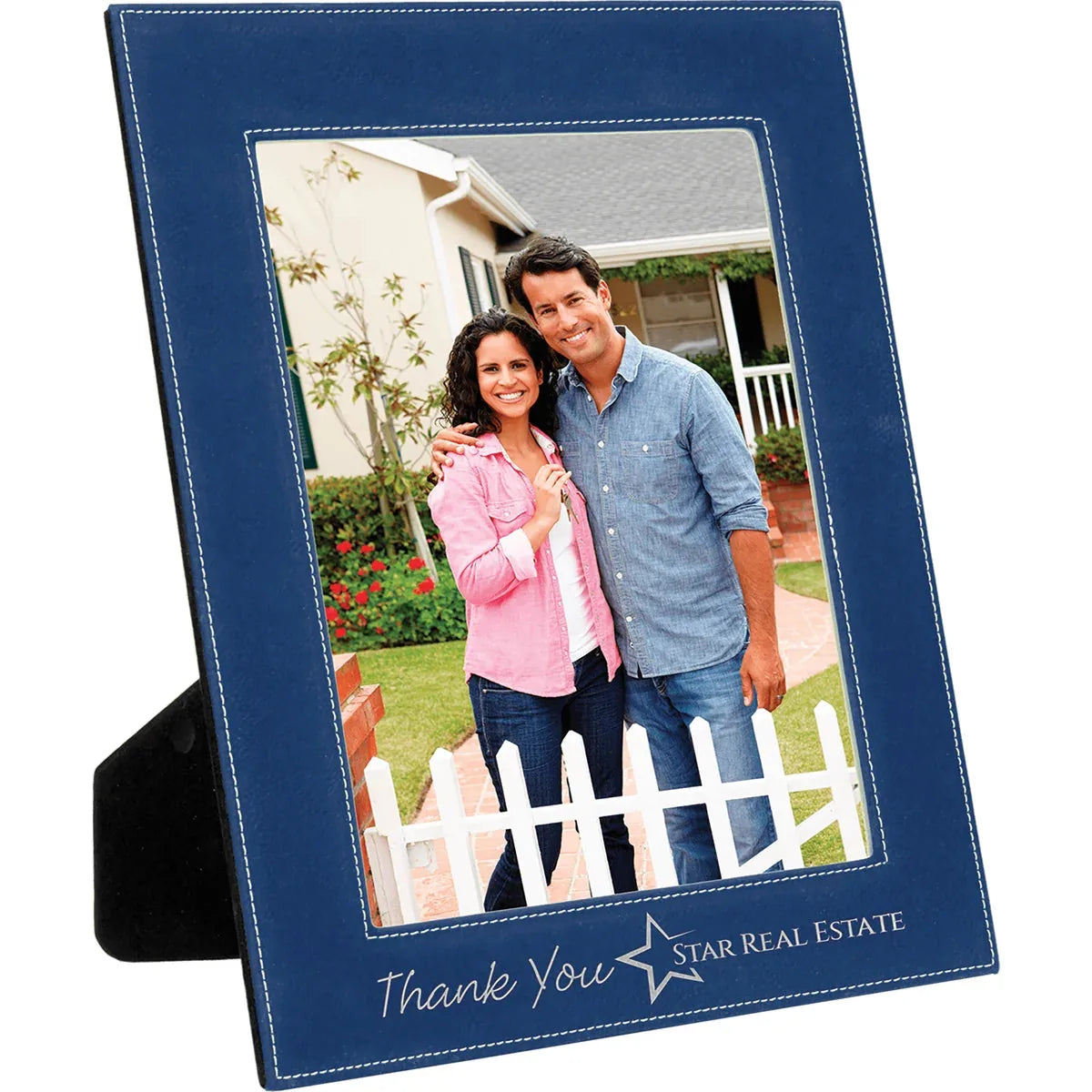 Blue/Silver 8" x 10" Laserable Leatherette Photo Frame