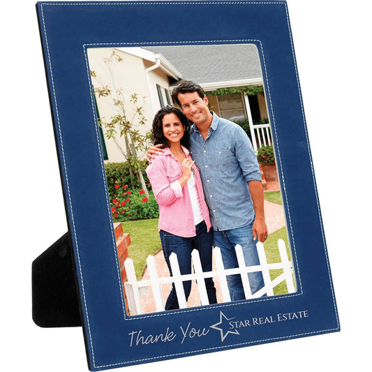 Blue/Silver 8" x 10" Laserable Leatherette Photo Frame