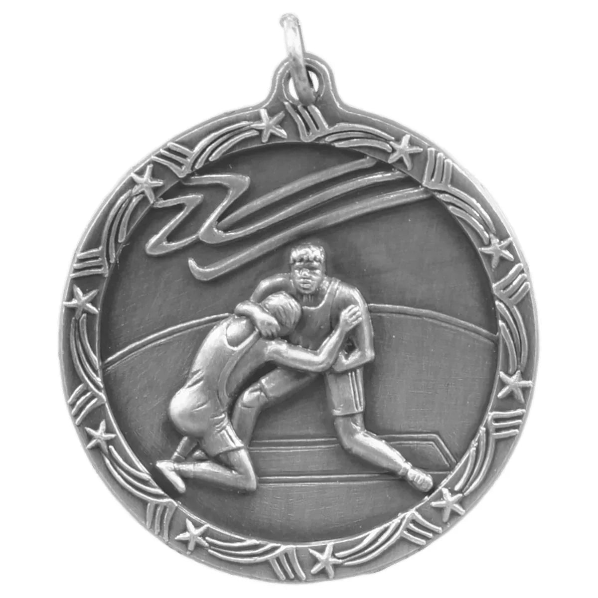 Antique Silver 1 3/4" Wrestling Shooting Star Medal
