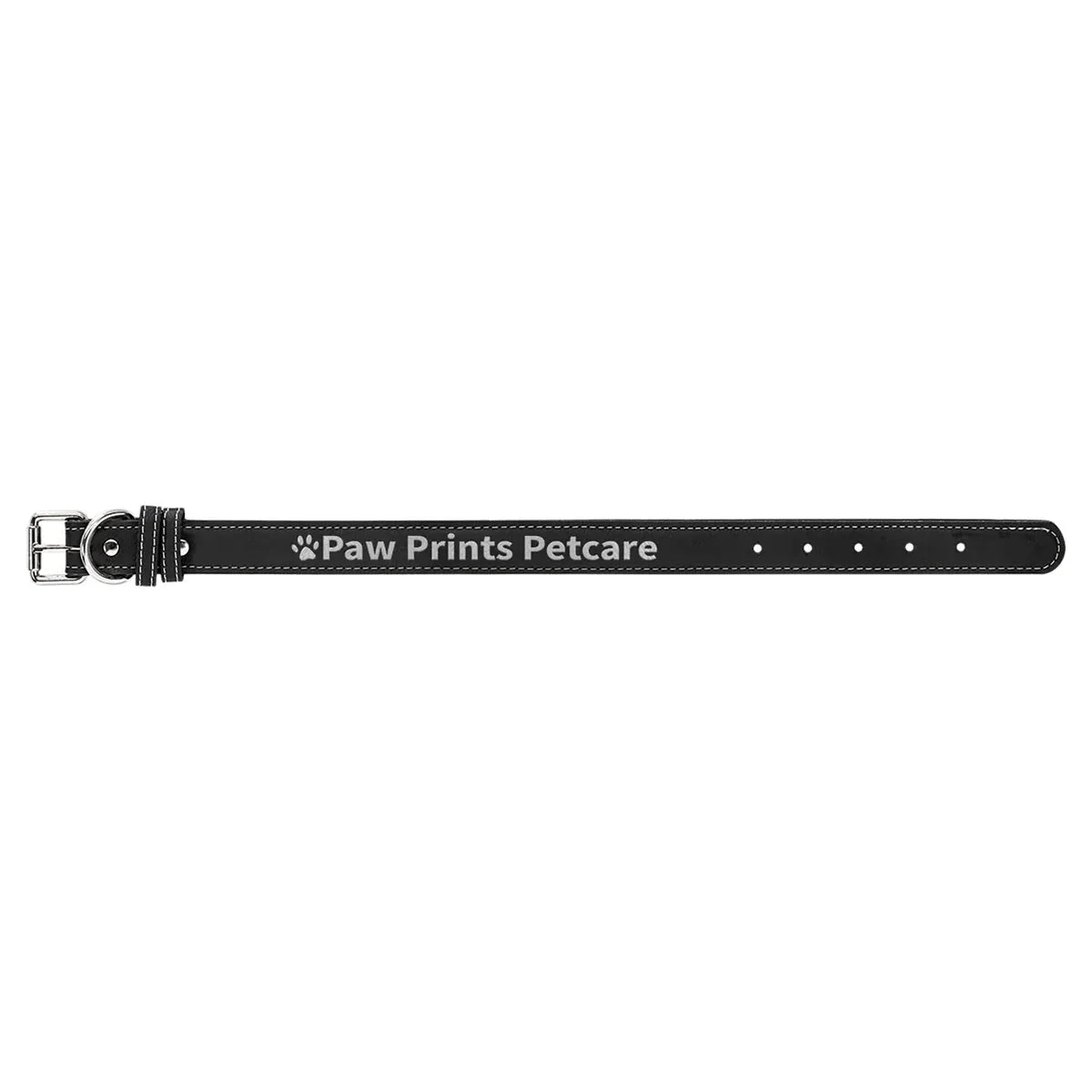 Black/Silver Medium 19" x 1" Laserable Leatherette Dog Collar