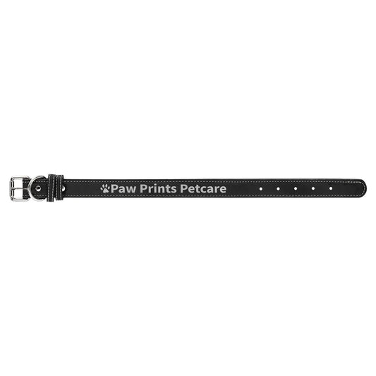 Black/Silver Medium 19" x 1" Laserable Leatherette Dog Collar