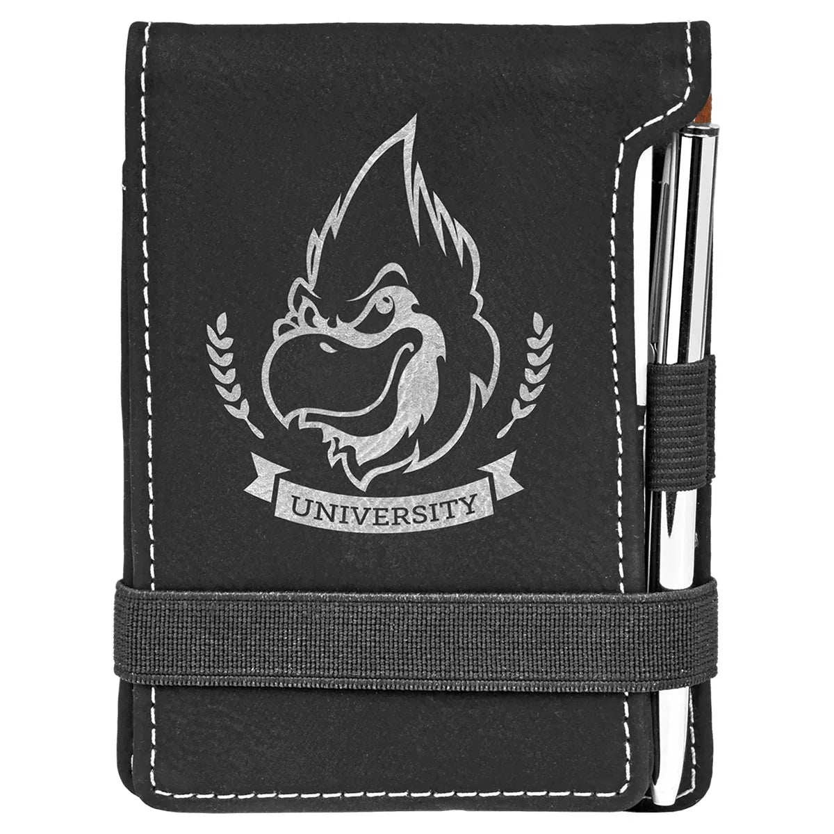 Black/Silver 3 1/4" x 4 3/4" Laserable Leatherette Mini Notepad with Pen