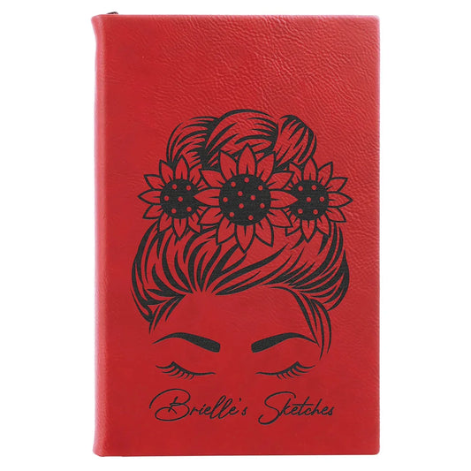 Red 5 1/4" x 8 1/4" Laserable Leatherette Sketch Book with Unlined Notepad