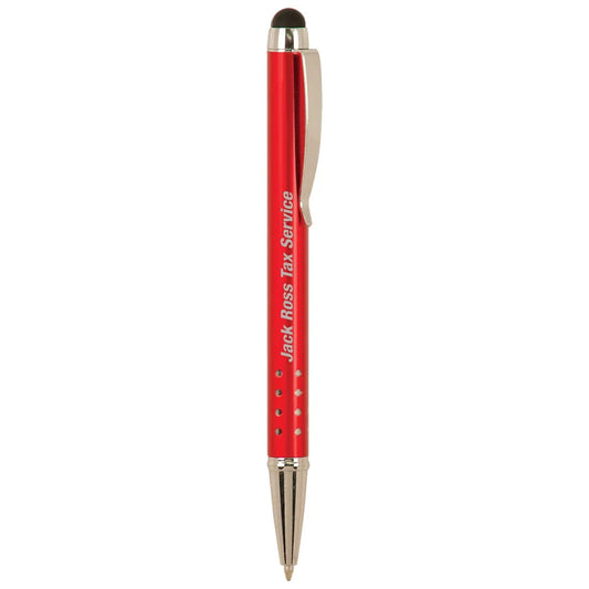 Red with Silver Trim Laserable Pen with Stylus