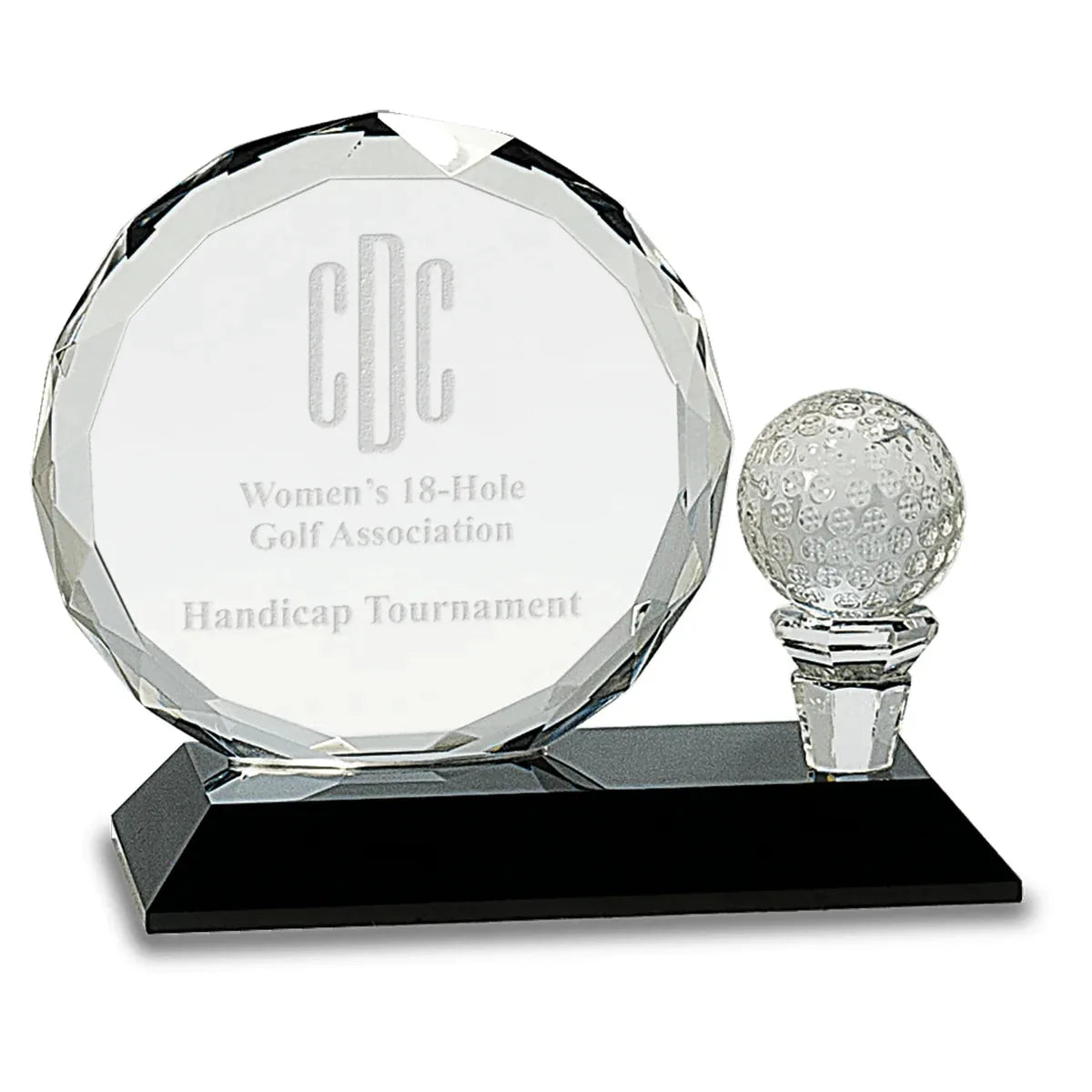5 1/2" Round Facet Crystal with Golf Ball on Black Pedestal Base