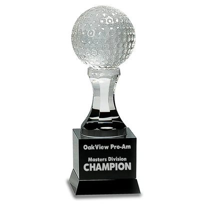 9" Crystal Golf Ball on Black Pedestal Base