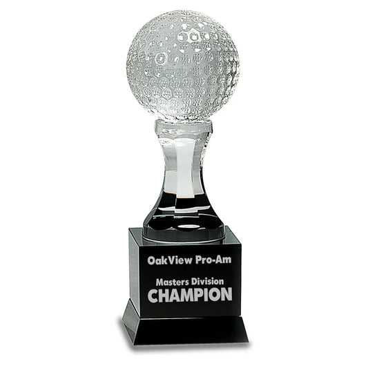9" Crystal Golf Ball on Black Pedestal Base