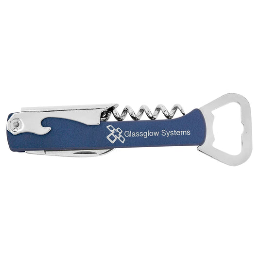 Blue/Silver Laserable Leatherette Wine Bottle Opener
