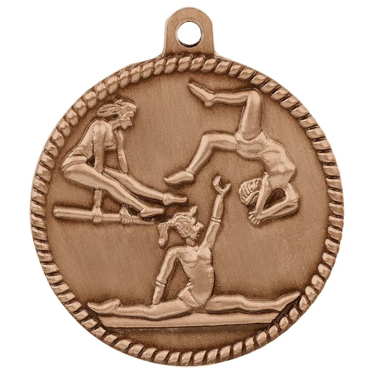 Antique Bronze 2" Female Gymnastics High Relief Medal