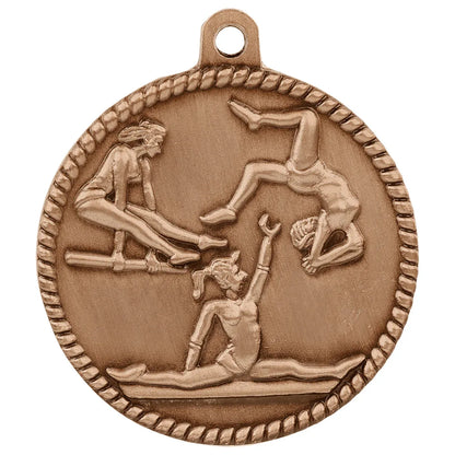 Antique Bronze 2" Female Gymnastics High Relief Medal