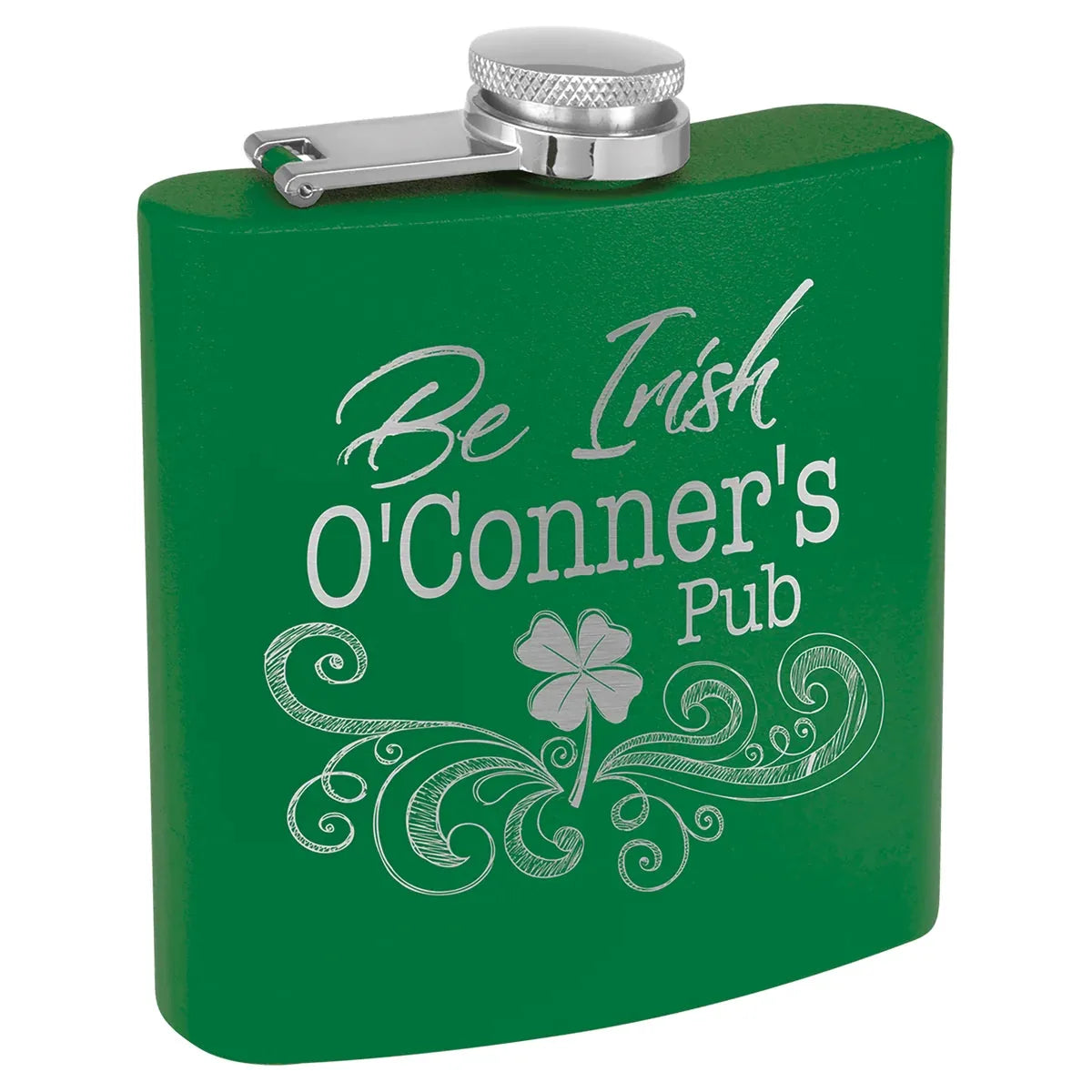 Matte Green Powder Coated Laserable Stainless Steel 6 oz. Flask
