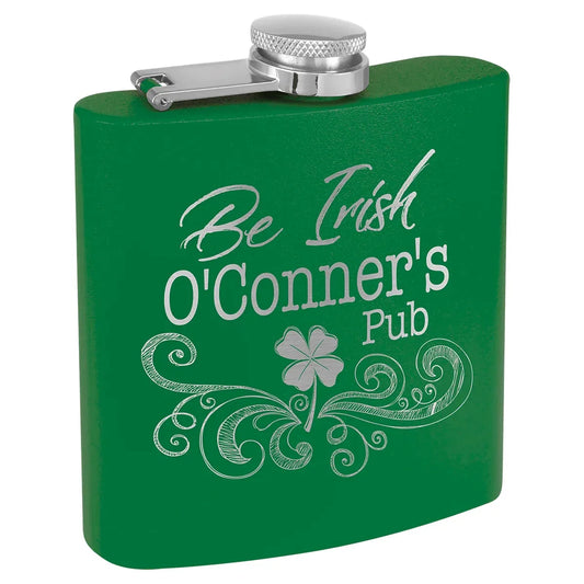 Matte Green Powder Coated Laserable Stainless Steel 6 oz. Flask
