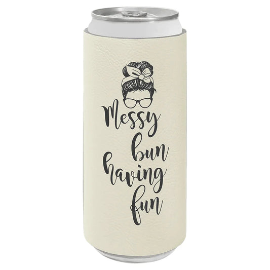 White Laserable Leatherette Slim Beverage Holder
