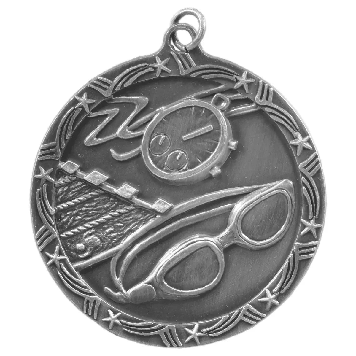 Antique Silver 2 1/2" Swimming Shooting Star Medal