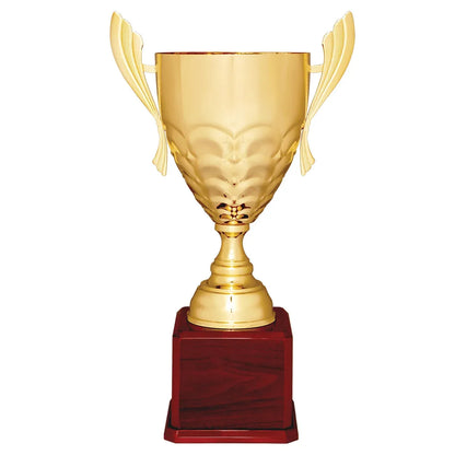 Gold Completed Metal Cup Trophy on Rosewood Royal 25 1/4" Piano Finish Base
