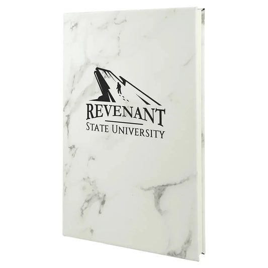 White Marble 5 1/4" x 8 1/4" Laserable Leatherette Journal with Lined Notepad