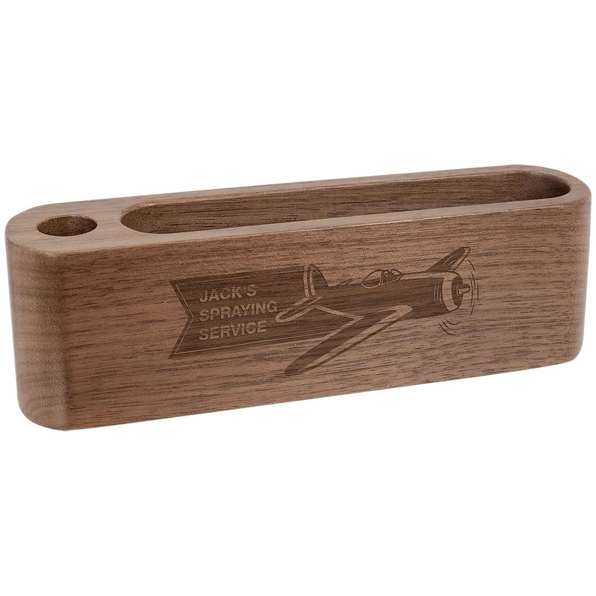 5 1/4" Walnut Business Card and Pen Holder