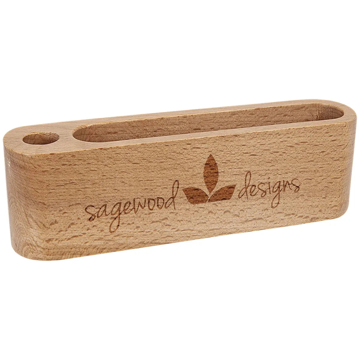 5 1/4" Beech Wood Business Card and Pen Holder