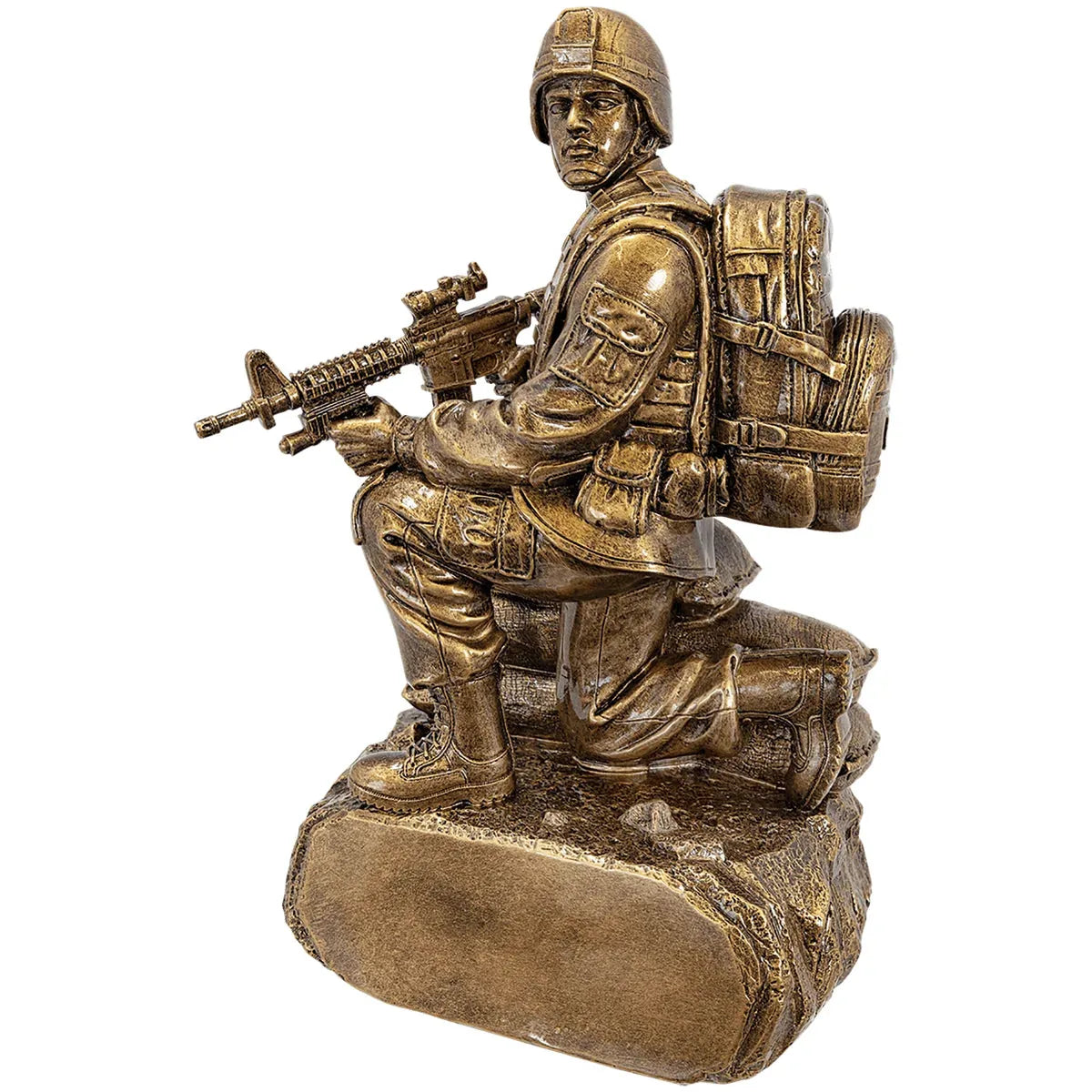 10" Antique Gold Military Resin Kneeling with Sandbags