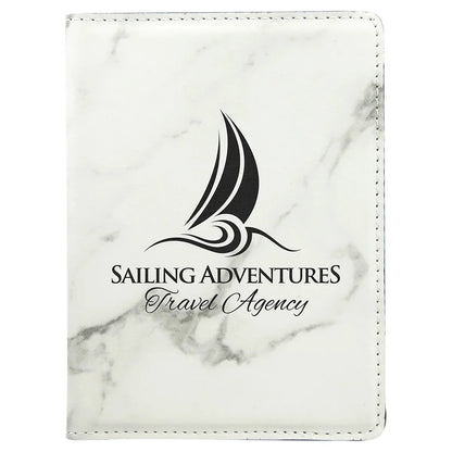 White Marble 4 1/4" x 5 1/2" Laserable Leatherette Passport Holder