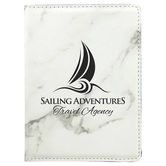 White Marble 4 1/4" x 5 1/2" Laserable Leatherette Passport Holder