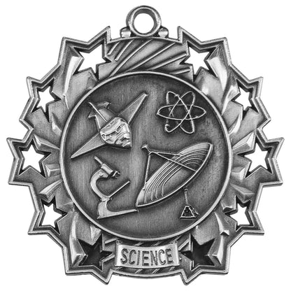 Antique Silver 2 1/4" Science Ten Star Medal