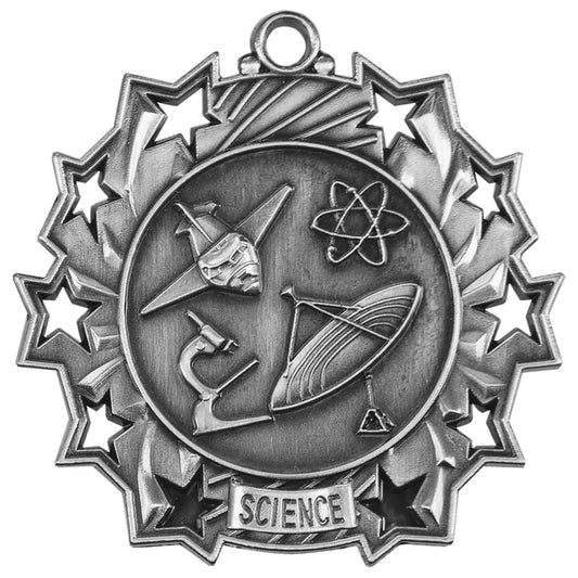 Antique Silver 2 1/4" Science Ten Star Medal