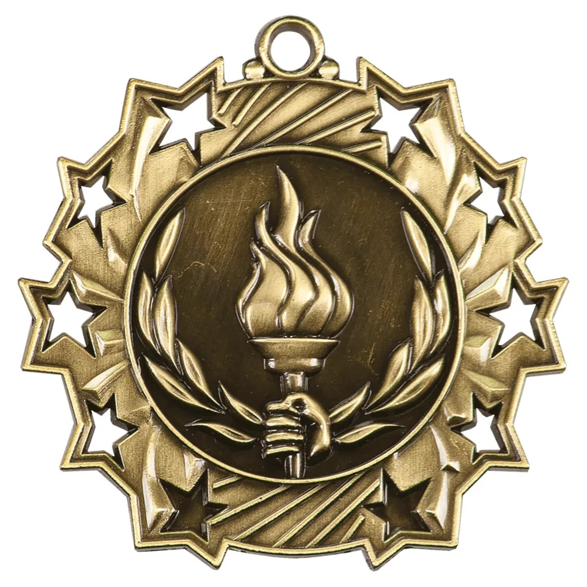 Antique Gold 2 1/4" Victory Ten Star Medal