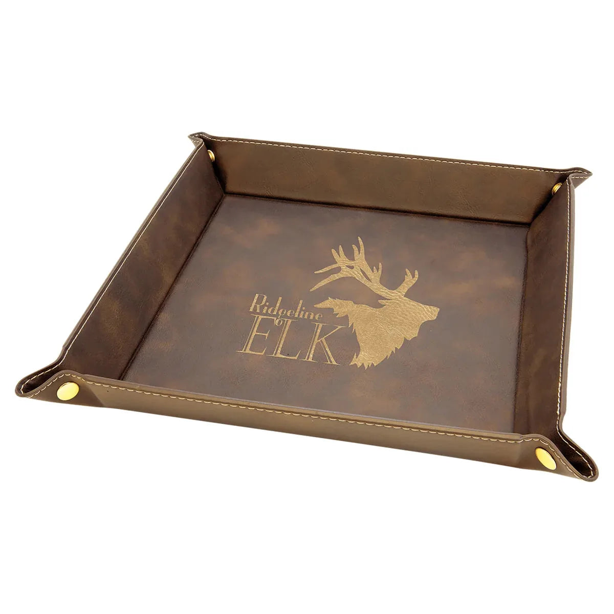 Rustic/Gold Laserable Leatherette Snap Up Tray with Gold 9" x 9" Snaps
