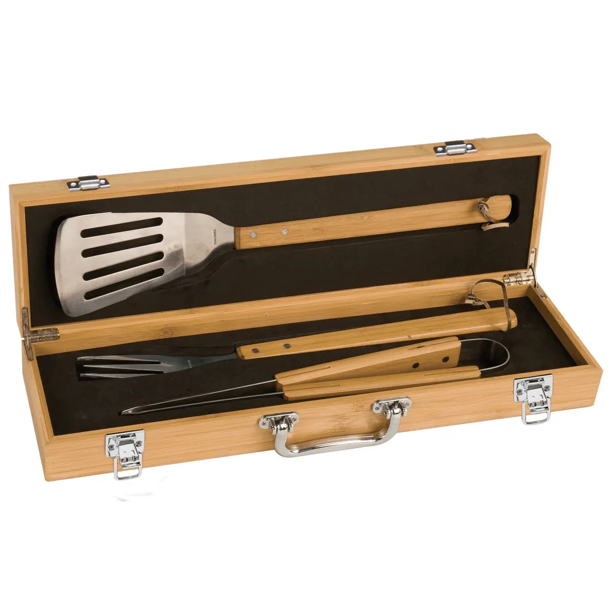 3-Piece Bamboo BBQ Set in Bamboo Case — Custom Branded | Personalized