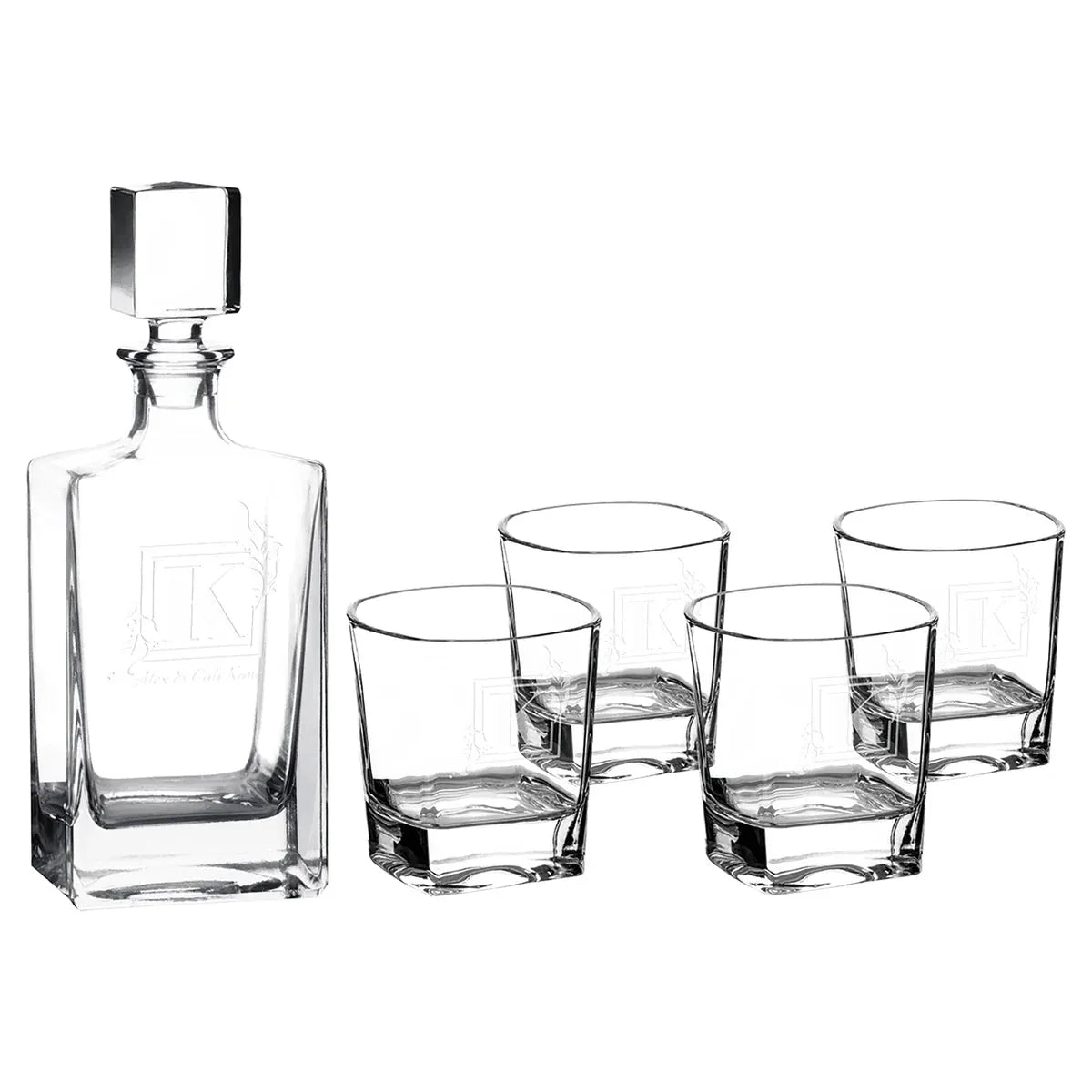 810ml Rectangle Glass Decanter Set with Four DG351 8 oz. Glasses and Printed Gift Box
