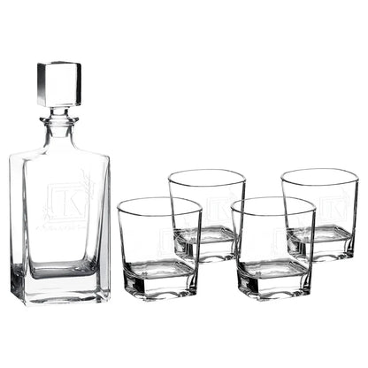 810ml Rectangle Glass Decanter Set with Four DG351 8 oz. Glasses and Printed Gift Box