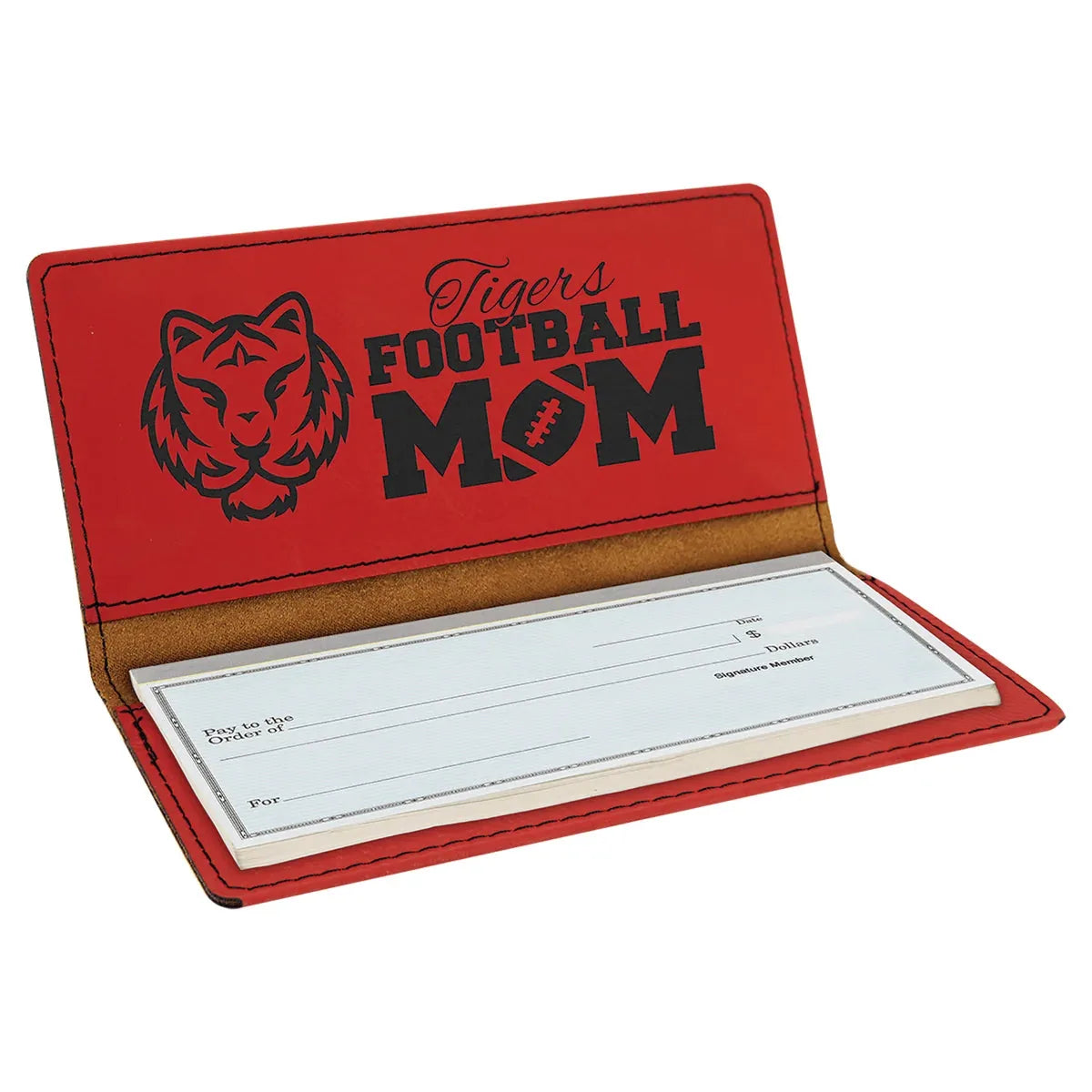 Red 6 3/4" x 3 1/2" Laserable Leatherette Checkbook Cover
