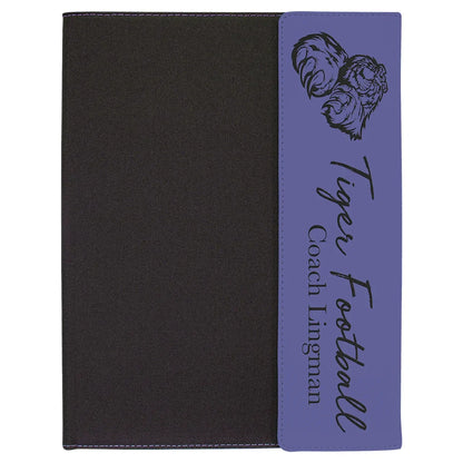 Purple Laserable Leatherette / Black 9 1/2" x 12" Canvas Portfolio with Note Pad