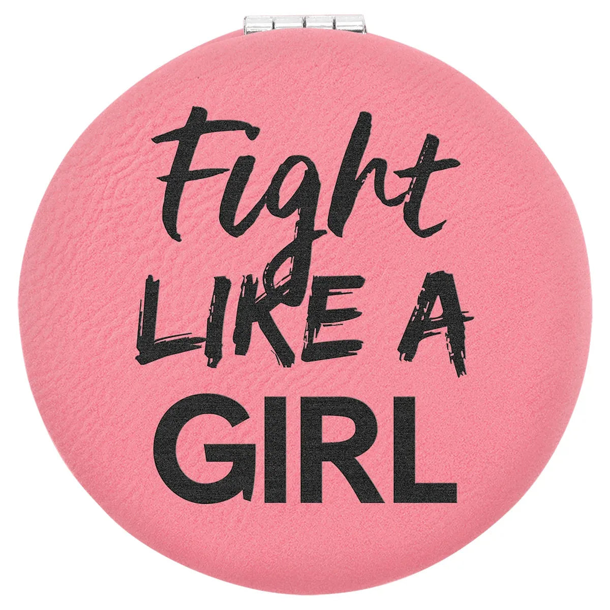 Pink 2 1/2" Laserable Leatherette Compact Mirror