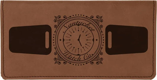 Dark Brown 6 3/4" x 3 1/2" Laserable Leatherette Checkbook Cover