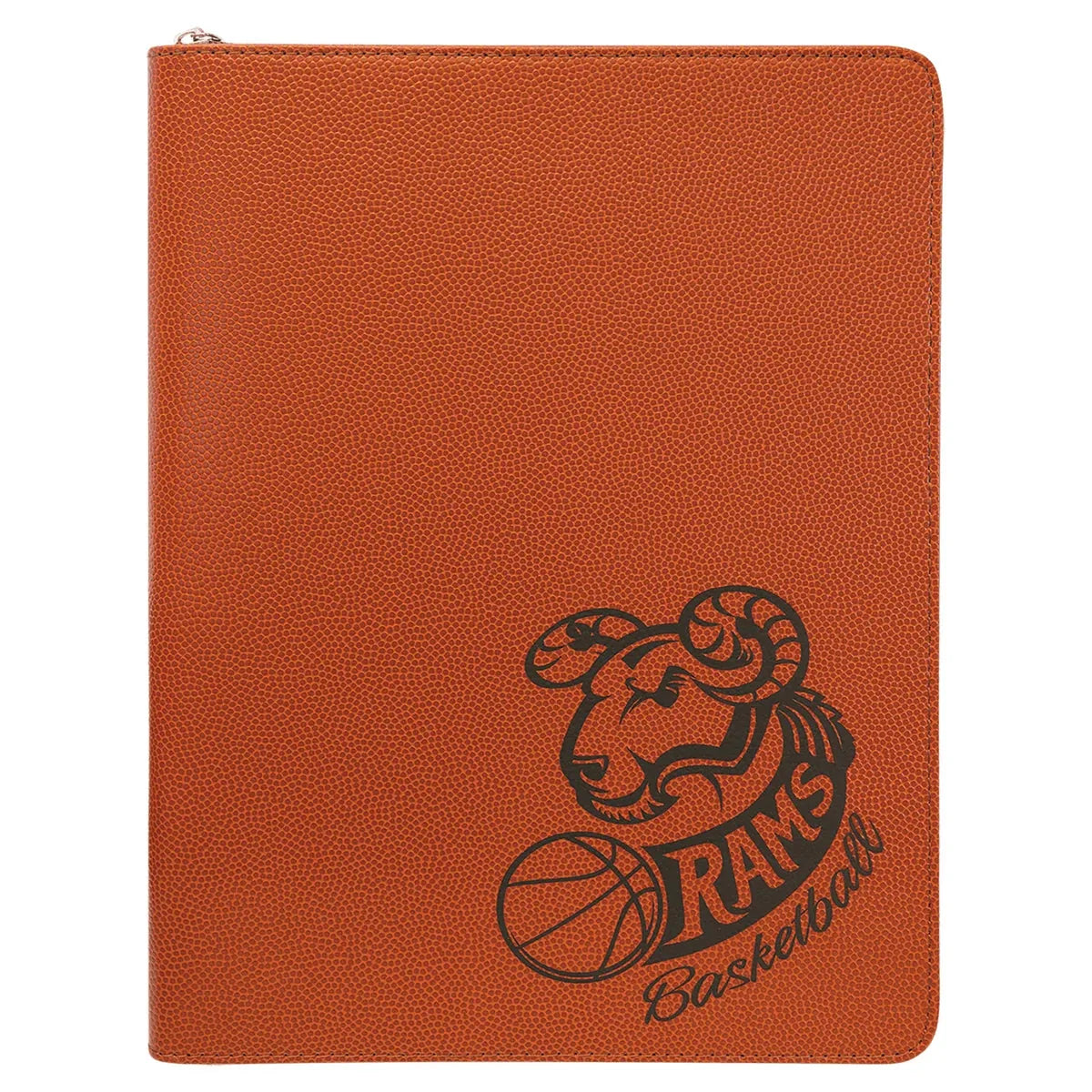 Basketball 9 1/2" x 12" w/ Zipper Laserable Leatherette Portfolio with Notepad