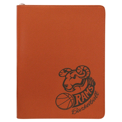 Basketball 9 1/2" x 12" w/ Zipper Laserable Leatherette Portfolio with Notepad