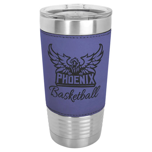 Purple Black Polar Camel 20 oz. Laserable Leatherette Tumbler with Clear Lid