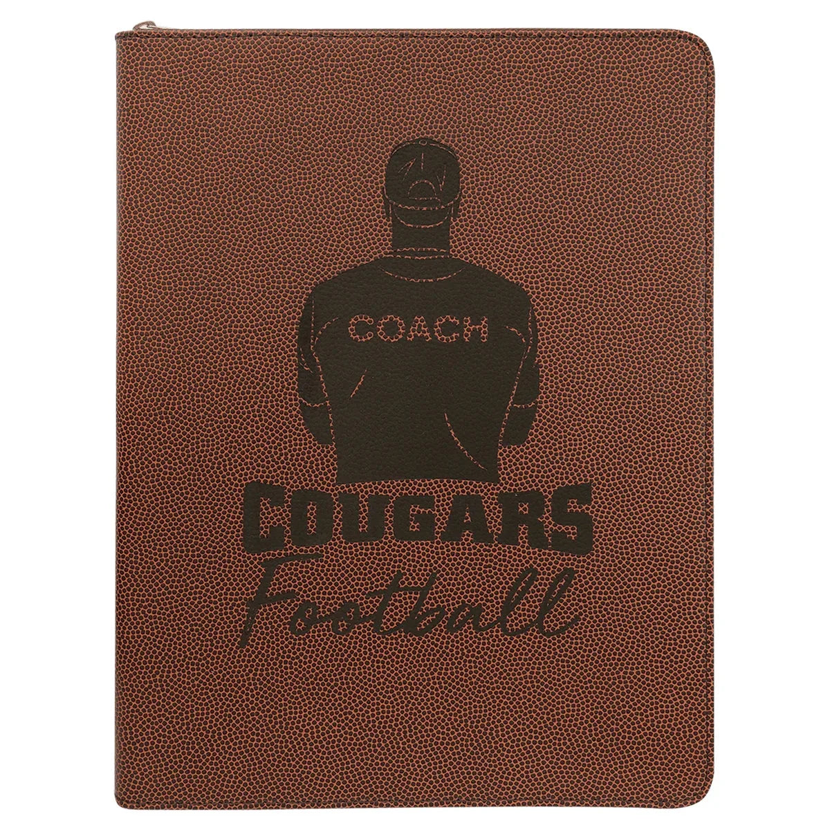 Football 9 1/2" x 12" w/ Zipper Laserable Leatherette Portfolio with Notepad