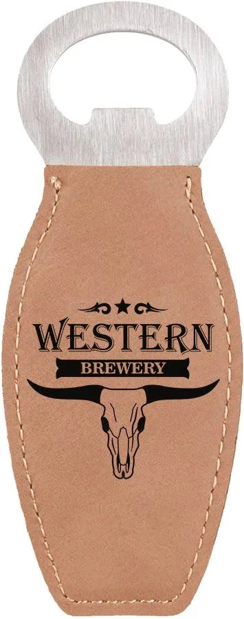 Light Brown Laserable Leatherette Bottle Opener with Magnet