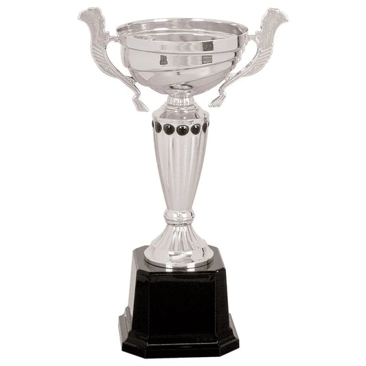 Silver 2 10" Completed Metal Cup Trophy on Plastic Base