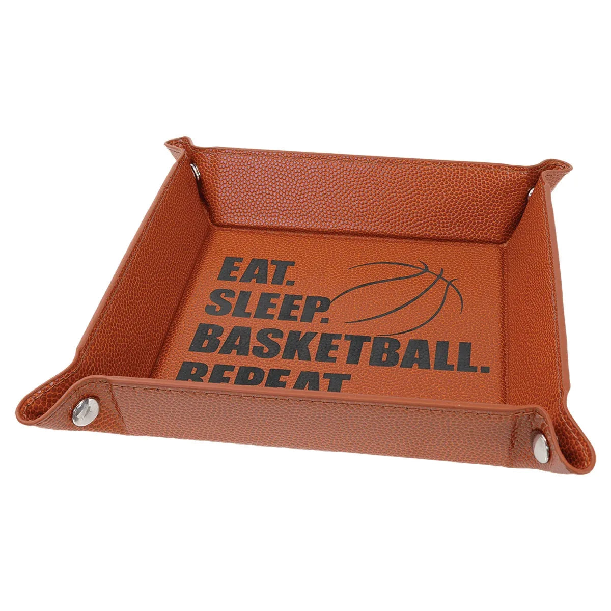 Basketball Laserable Leatherette Snap Up Tray with Silver 6" x 6" Snaps