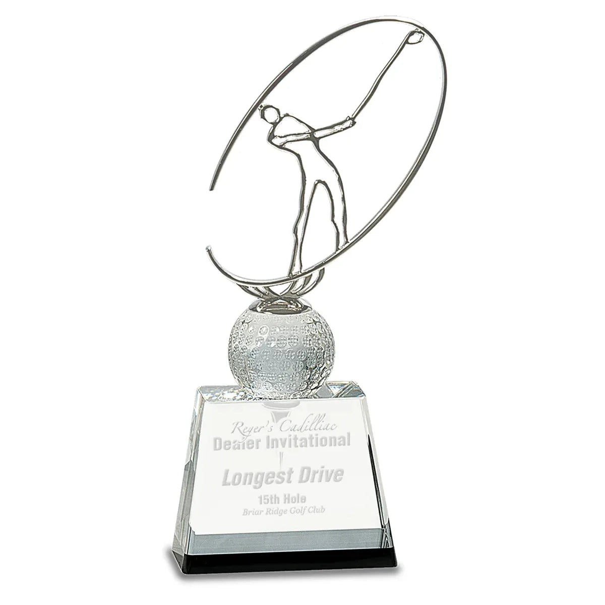 10" Clear/Black Crystal Golf Award with Silver Metal Oval Figure