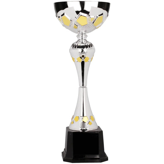 Silver/Gold 17 1/2" Completed Metal Cup Trophy on Plastic Base