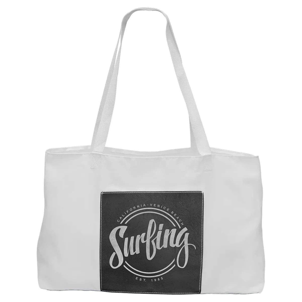 White Bag with 5" Black/Silver 19" x 12" Laserable Leatherette Gusset