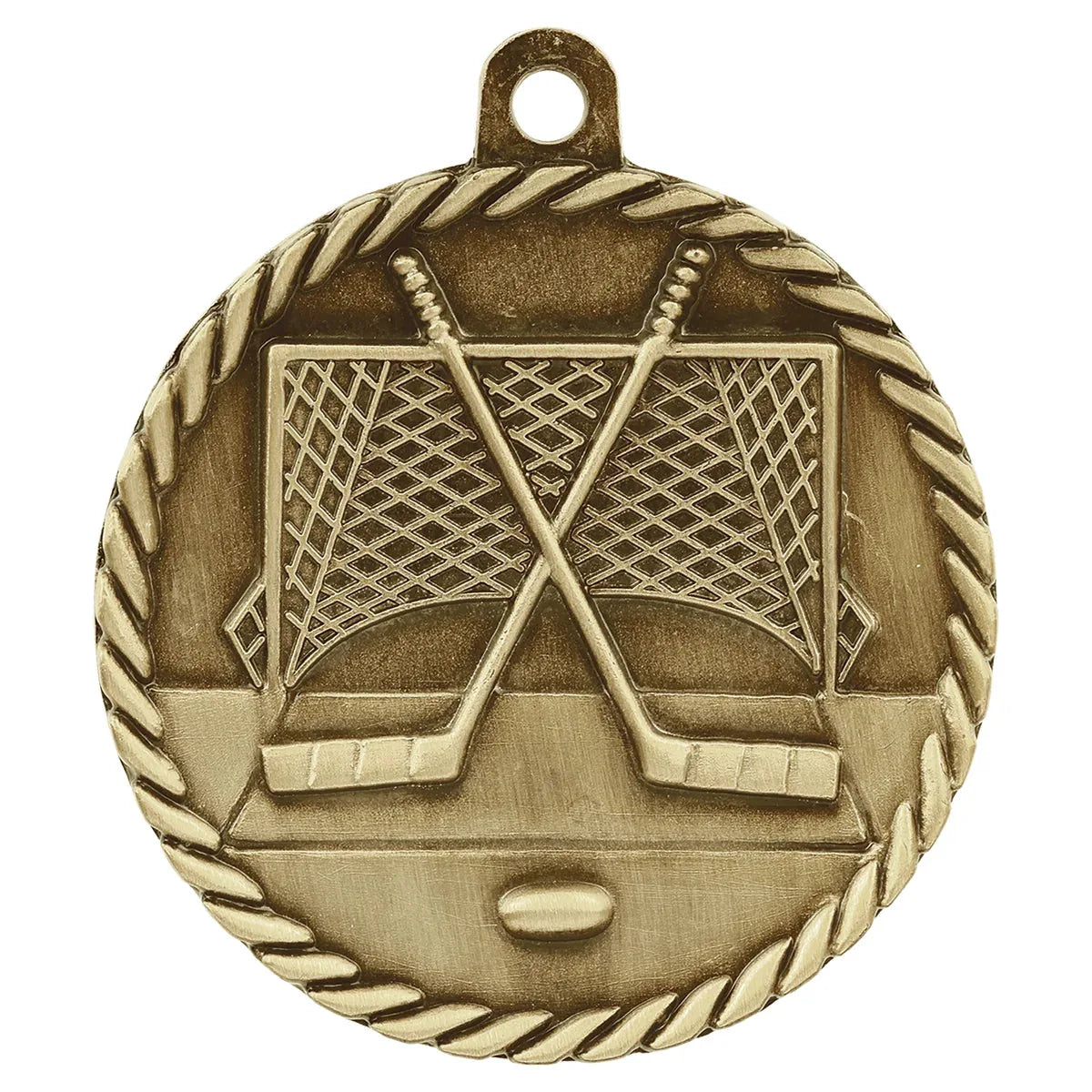 Antique Gold 2" Hockey High Relief Medal