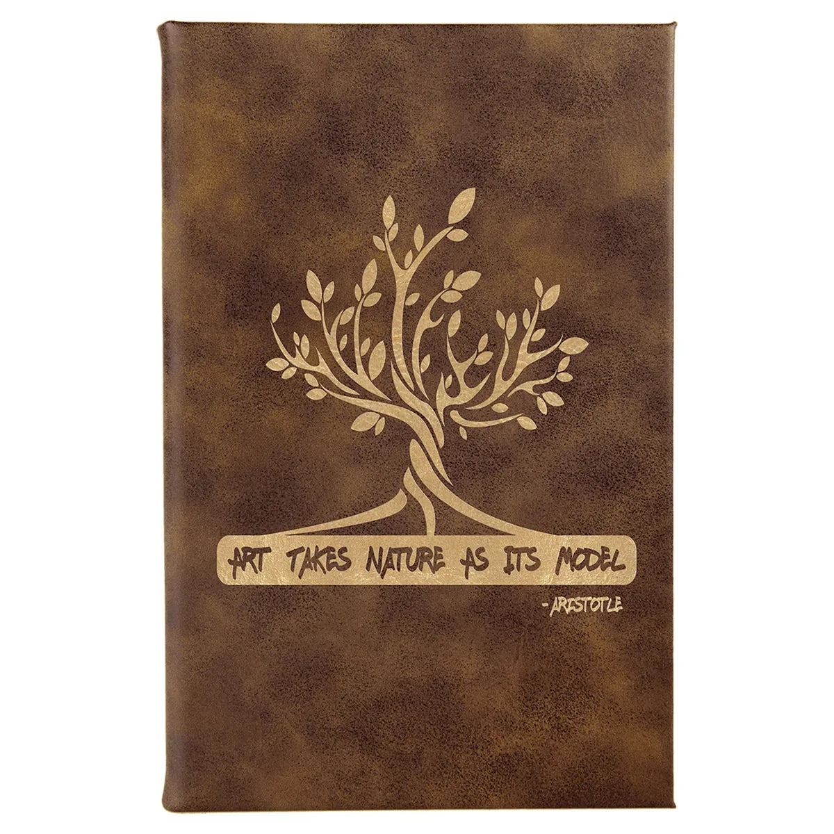 Rustic/Gold 5 1/4" x 8 1/4" Laserable Leatherette Sketch Book with Unlined Notepad