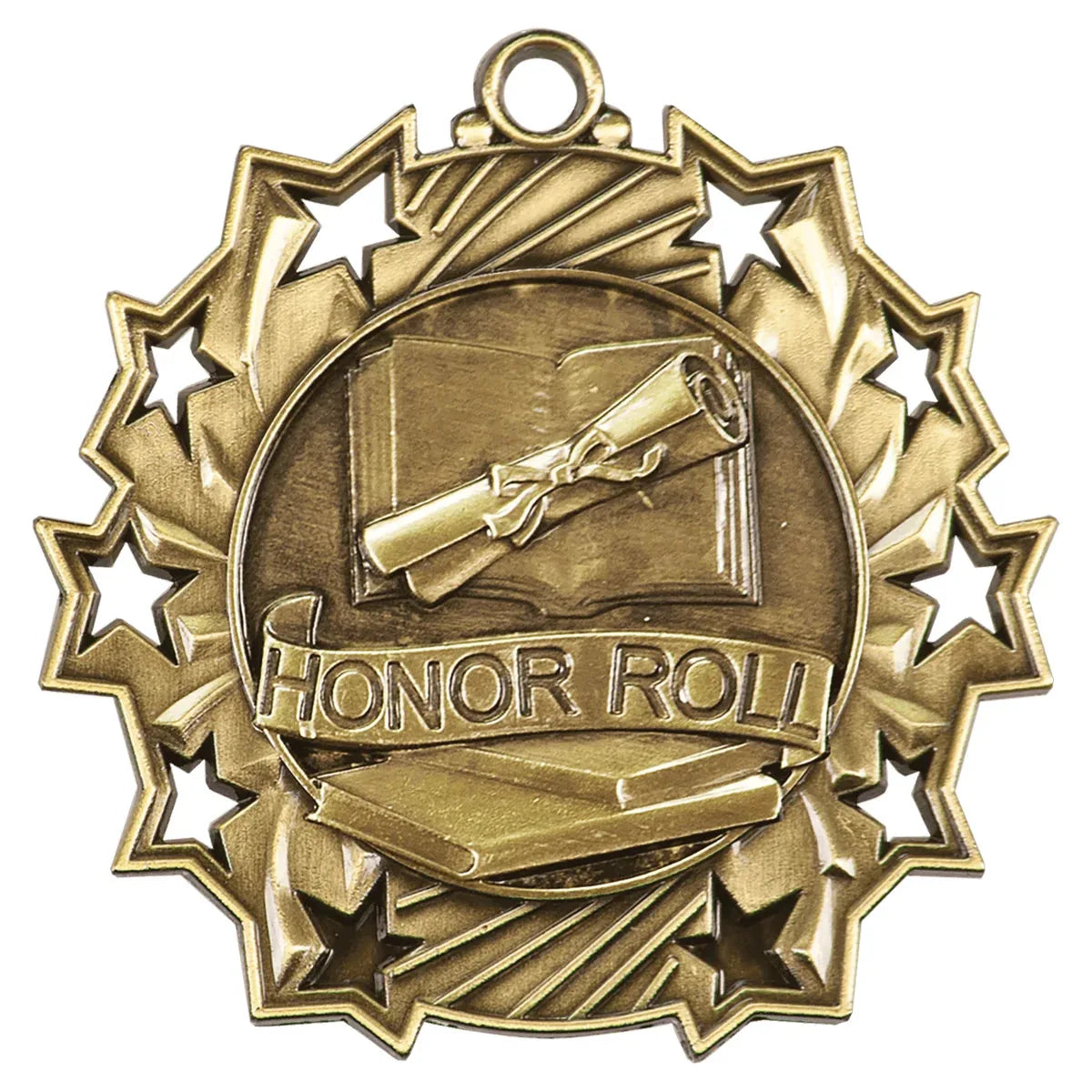 Antique Gold 2 1/4" Honor Roll Ten Star Medal
